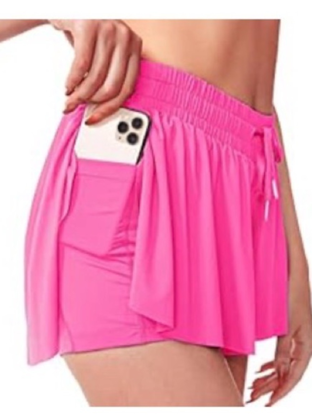 Feathery-Fit 2 in 1 Flowy Workout Shorts. Size XSmall Highlighter Pink